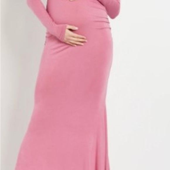 NWOT Motherhood Maternity Off-The-Shoulder Pink Maternity Dress Photoshoot Gown - Picture 5 of 9